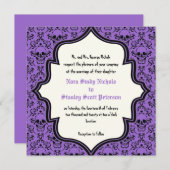 紫色の黒いスカルダマスクハロウィン結婚ズ 招待状 (正面/裏面)