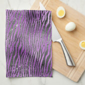 紫色の黒いゼブラ印刷 キッチンタオル (四つ折り)
