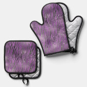 紫色の黒いゼブラ印刷 鍋つかみ&鍋敷きセット (正面/裏面)