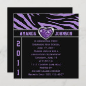 紫色の黒いゼブラ紫と銀のハート宝石 招待状 (正面/裏面)