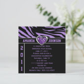 紫色の黒いゼブラ紫と銀のハート宝石 招待状 (スタンド正面)