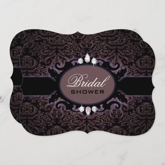 紫色の黒いダマスクビクトリアンゴシックブライダルシャワー 招待状 (正面/裏面)