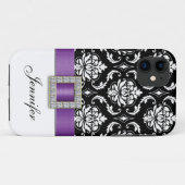 紫色の黒いダマスク織によって印刷されるリボンの宝石 Case-Mate iPhoneケース (裏面(横))