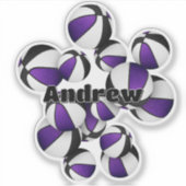 紫色の黒いチームの色のバスケットの選手の名前 シール (正面)