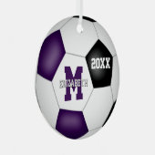 紫色の黒いチームカラーがサッカーを記念する メタルオーナメント (正面右)