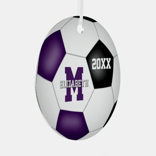 紫色の黒いチームカラーがサッカーを記念する メタルオーナメント (正面右)