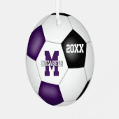 紫色の黒いチームカラーがサッカーを記念する メタルオーナメント (正面左)