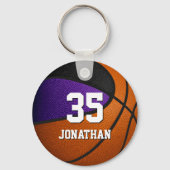 紫色の黒いチームカラーのリアルなバスケットボール キーホルダー (裏面)