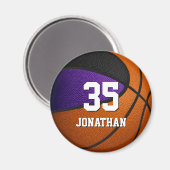 紫色の黒いチームカラーのリアルなバスケットボール マグネット (正面/裏面)