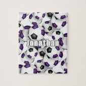 紫色の黒いチームカラーの女の子サッカー ジグソーパズル (縦)