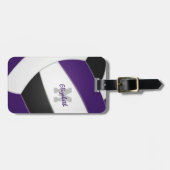 紫色の黒いチームカラーギフト女の子バレーボール ラゲッジタグ (正面横)