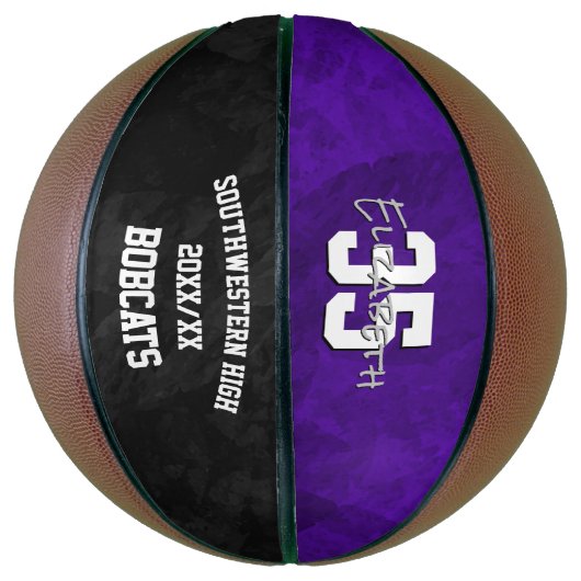 紫色の黒いチーム名の最後の季節のキープサク バスケットボール (縦)