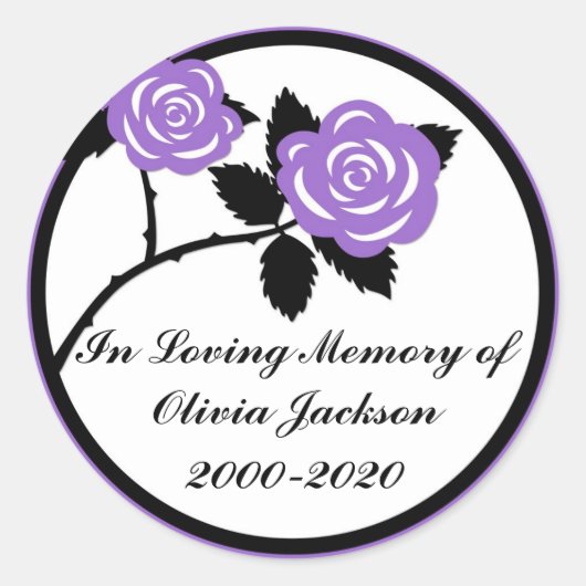 紫色の黒いバラカスタマイズ可能な悔やみや弔慰シール ラウンドシール (正面)