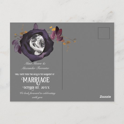 紫色の黒いバラ救写真私たちの日付 ポストカード (裏面)