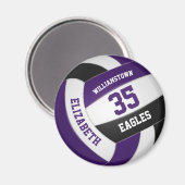 紫色の黒いバレーボールのチームカラーの女の子 マグネット (正面/裏面)