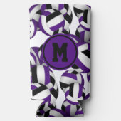 紫色の黒いバレーボールパターンwプレーヤーモノグラム スリム缶クーラー (裏面)