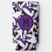 紫色の黒いバレーボールパターンwプレーヤーモノグラム スリム缶クーラー (正面)
