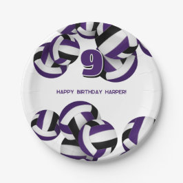 紫色の黒いバレーボール子供の誕生日パーティー ペーパープレート