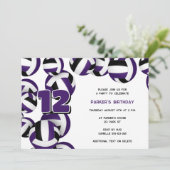 紫色の黒いバレーボール少年少女の誕生日パーティー 招待状 (スタンド正面)