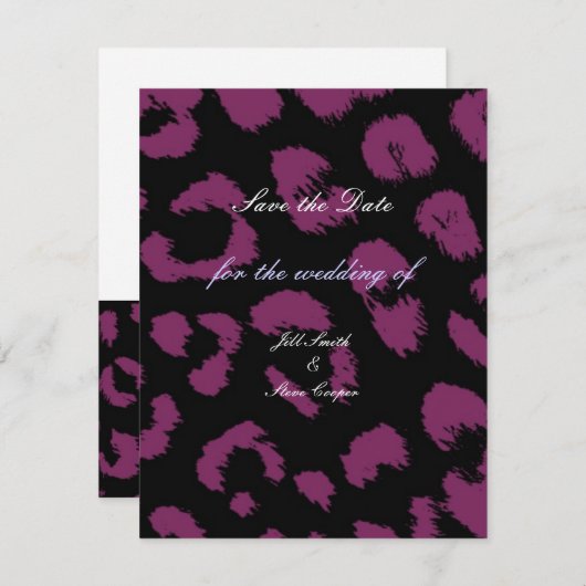 紫色の黒いヒョウのパターン日付を保存 セーブザデート (正面/裏面)
