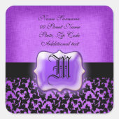 紫色の黒いフローラダマスクの結婚式 スクエアシール (正面)