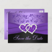 紫色の黒いフローラハート日付のポストカードを保存 案内ポストカード (正面/裏面)