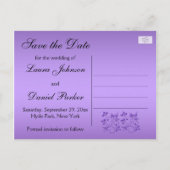 紫色の黒いフローラハート日付のポストカードを保存 案内ポストカード (裏面)