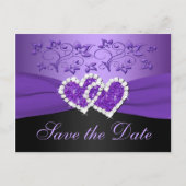 紫色の黒いフローラハート日付のポストカードを保存 案内ポストカード (正面)