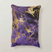 紫色の黒い大理石のフェイクな金ゴールドのグリッターパターン アクセントクッション (裏面(縦))