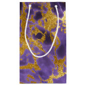 紫色の黒い大理石のフェイクな金ゴールドのグリッターパターン スモールペーパーバッグ (裏面)