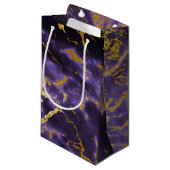 紫色の黒い大理石のフェイクな金ゴールドのグリッターパターン スモールペーパーバッグ (正面アングル)