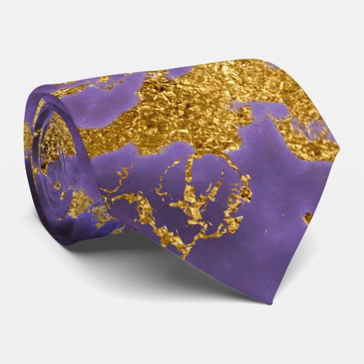 紫色の黒い大理石のフェイクな金ゴールドのグリッターパターン ネクタイ (ロール)