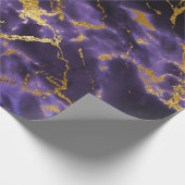 紫色の黒い大理石のフェイクな金ゴールドのグリッターパターン ラッピングペーパー (角)
