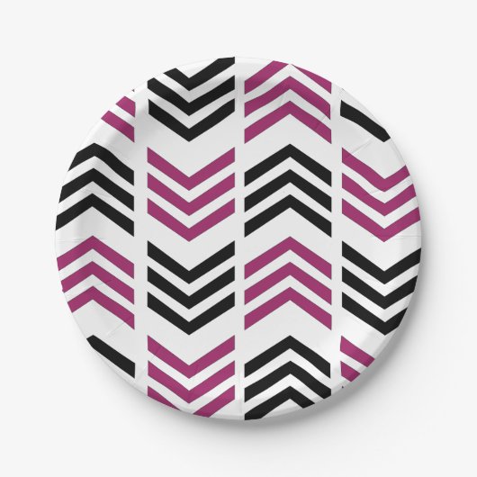 紫色の黒い山形の幾何学的パーティー ペーパープレート (正面)