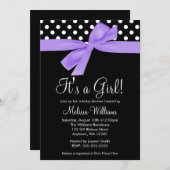 紫色の黒い弓水玉模様のベビーシャワー招待状 招待状 (正面/裏面)