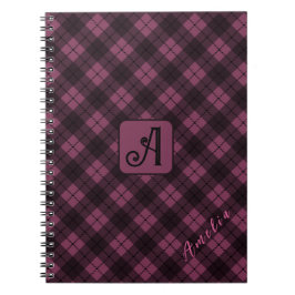 紫色の黒い格子状カスタマイズの名前 ノートブック