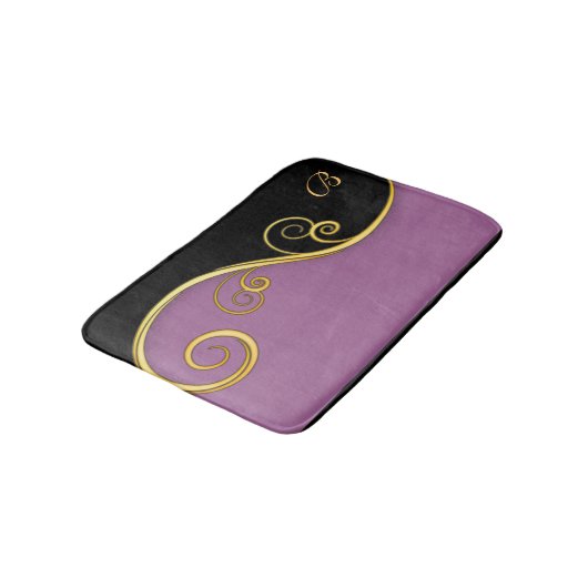紫色の黒い渦巻きイニシャル バスマット (アングル)