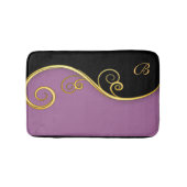 紫色の黒い渦巻きイニシャル バスマット (正面)