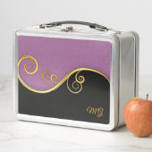 紫色の黒い渦巻き旋回(イニシャル付き、またはなしで) メタルランチボックス (インサイチュ)