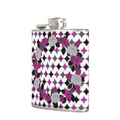 紫色の黒い灰色の白いパターンと花 フラスク (左)