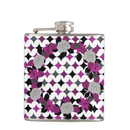 紫色の黒い灰色の白いパターンと花 フラスク