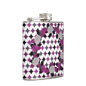 紫色の黒い灰色の白いパターンと花 フラスク (右)