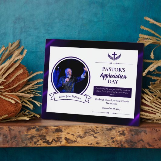 紫色の黒い牧師の感謝の教会のテーブルトップ フォトプラーク (側面)