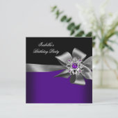 紫色の黒い紫色の宝石グレーの誕生日パーティー 招待状 (スタンド正面)