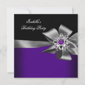 紫色の黒い紫色の宝石グレーの誕生日パーティー 招待状 (正面)