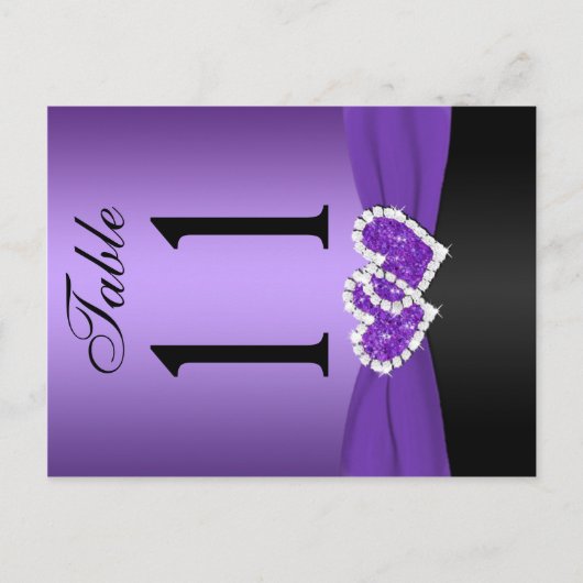 紫色の黒い結合ハートテーブル番号ポストカード ポストカード (正面)
