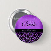 紫色の黒い結婚式の花嫁の花柄のダマスク織 缶バッジ (正面&裏面)