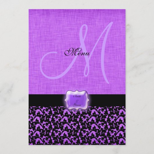紫色の黒い結婚式メニューテンプレート メニュー (正面)
