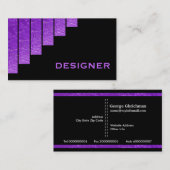 紫色の黒い縦型のストライプデザイナー 名刺 (正面/裏面)