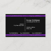 紫色の黒い縦型のストライプデザイナー 名刺 (裏面)